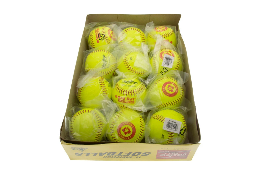 Rawlings 11" Red Dot PX11RYLC Optic Softball-Dozen 3 Rawlings 11" Red Dot PX11RYLC Optic Softball-Dozen