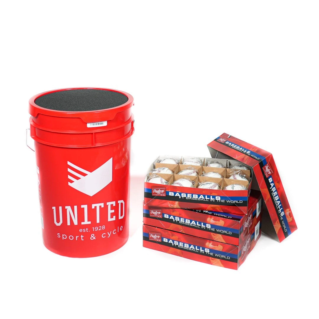 Rawlings United Bucket Red C/w 36 RTD1 Baseballs 3 Rawlings United Bucket Red C/w 36 RTD1 Baseballs